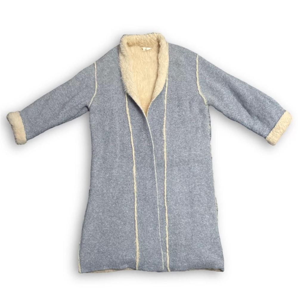 ANTHROPOLOGIE Moth GREY BEIGE Fur Fuzzy Long Duster Cardigan Sweater Women’s XS
